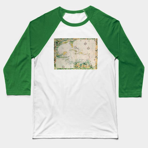 Antique Map of the Caribbean Sea and the Gulf of Mexico Baseball T-Shirt by MasterpieceCafe